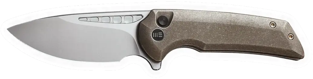 Erdems WE Knife Mini Malice, bronze, geöffnet, Seitenansicht, als Papiersticker