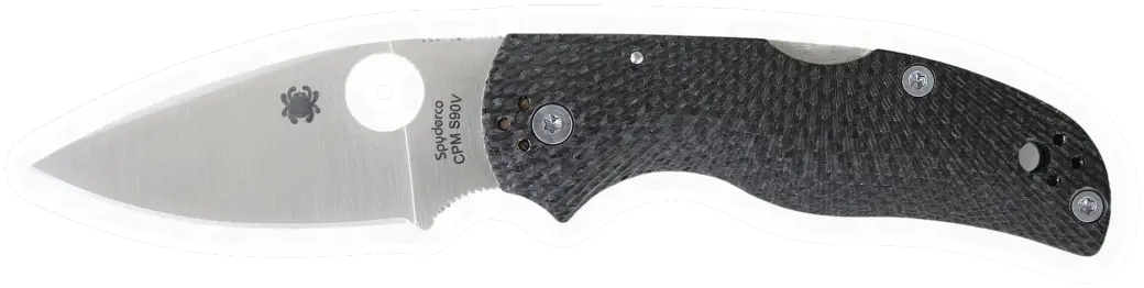 Erdems Spyderco Native 5, Fluted Carbon Fiber, geöffnet, Seitenansicht, als Papiersticker