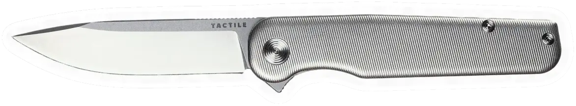Erdems Tactile Knife Co. Rockwall, grau, geöffnet, Seitenansicht, als Papiersticker