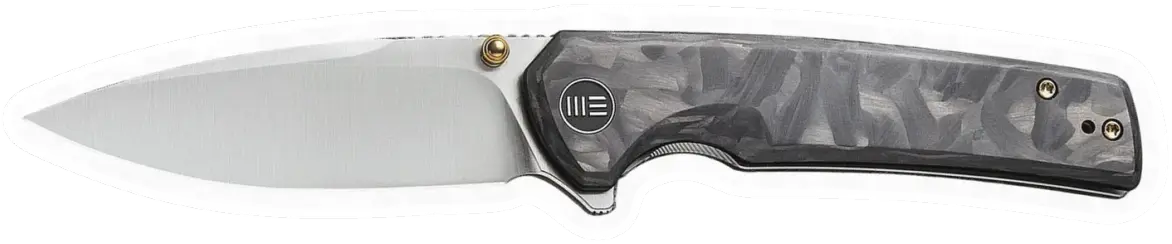 Erdems WE Knife Subjugator, Satin, Marble Carbon Fiber / Titanium, geöffnet, Seitenansicht, als Papiersticker