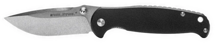 Erdems Real Steel H6, Blue Sheep, Stonewashed Blade, Black Handle, geöffnet, Seitenansicht, als Papiersticker