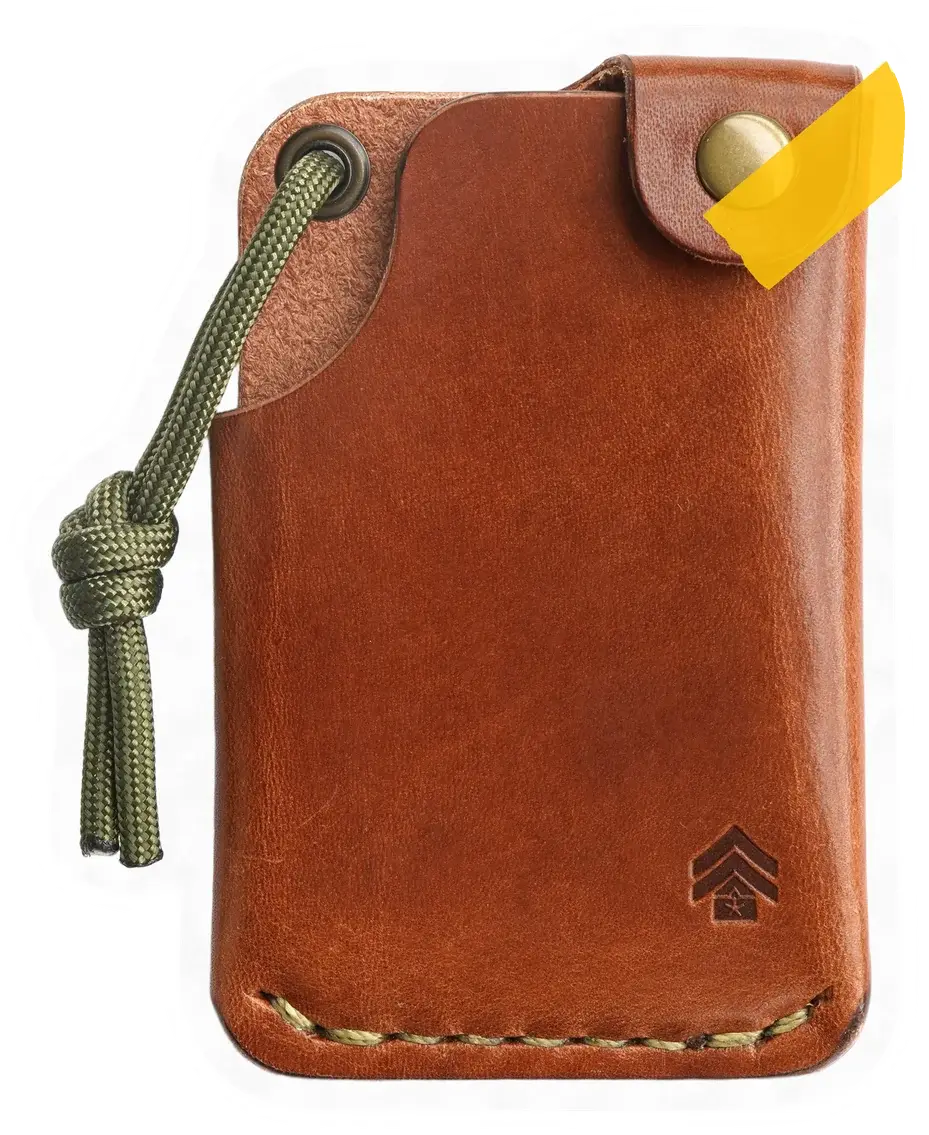 Erdems Wildr Goods Co. Hitchhiker Wallet, Buck Brown, Vorderseite, als Papiersticker