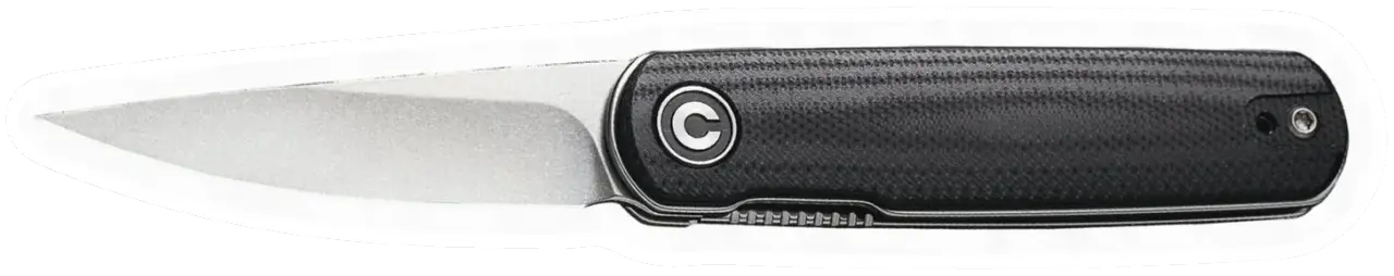 Erdems CIVIVI Lumi, Stonewashed, G10 schwarz, geöffnet, Seitenansicht, als Papiersticker