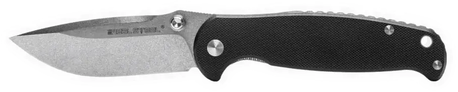 Erdems Real Steel H6, Blue Sheep, Stonewashed Blade, Black Handle, geöffnet, Seitenansicht, als Papiersticker