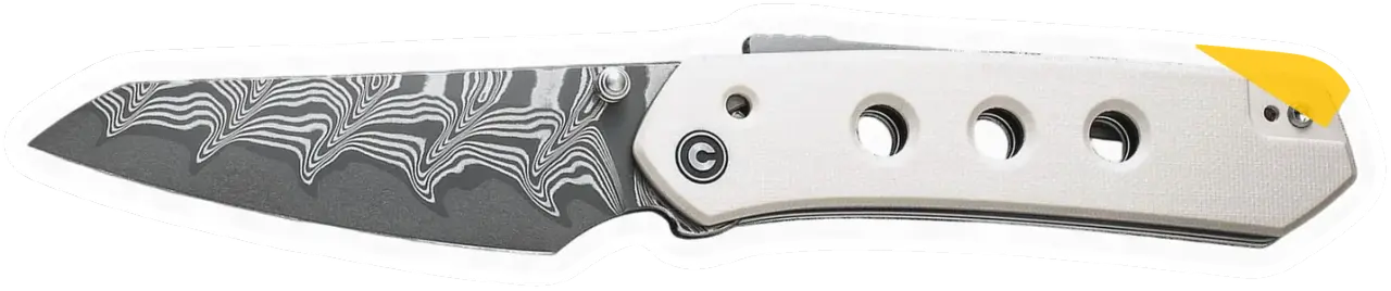 Erdems CIVIVI Vision FG, Ivory G10, Damascus, geöffnet, Seitenansicht, als Papiersticker