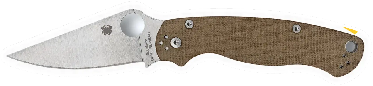 Erdems Spyderco Paramilitary 2, Brown Micarta, geöffnet, Seitenansicht, als Papiersticker