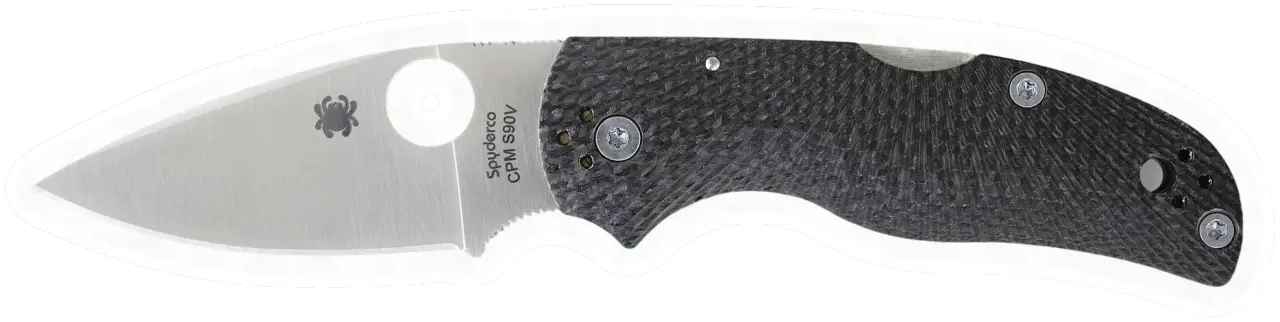 Erdems Spyderco Native 5, Fluted Carbon Fiber, geöffnet, Seitenansicht, als Papiersticker