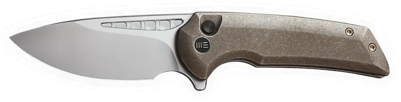 Erdems WE Knife Mini Malice, bronze, geöffnet, Seitenansicht, als Papiersticker