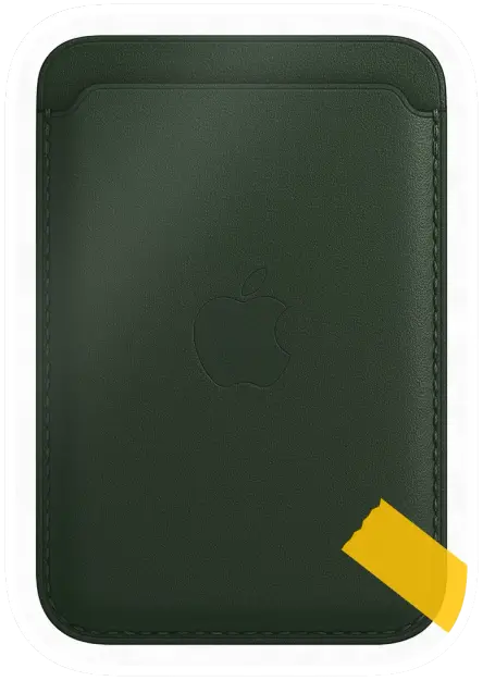 Erdems Apple iPhone Leder Wallet mit MagSafe, Schwarzgrün, Vorderseite, als Papiersticker