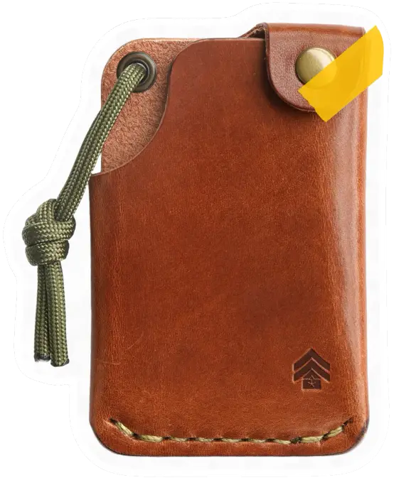 Erdems Wildr Goods Co. Hitchhiker Wallet, Buck Brown, Vorderseite, als Papiersticker