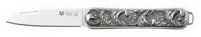 Erdems Fox Knives Vulpis, Limited Edition 2025, Sterling Silver 925, geöffnet, Seitenansicht, als Papiersticker