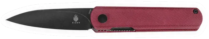 Erdems Kizer Feist, Denim Micarta Red, geöffnet, Seitenansicht, als Papiersticker