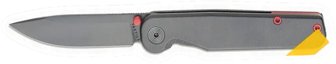 Erdems Tactile Knife Co. Rockwall Thumbstud, Stealth Cerakote Titanium, DLC MagnaCut, geöffnet, Seitenansicht, als Papiersticker