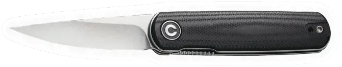 Erdems CIVIVI Lumi, Stonewashed, G10 schwarz, geöffnet, Seitenansicht, als Papiersticker