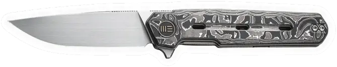 Erdems WE Knife Navo, Hand Rubbed Satin, Aluminum Foil Carbon Fiber, geöffnet, Seitenansicht, als Papiersticker
