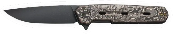 Erdems WE Knife Navo, Black Stonewashed, Copper Foil Carbon Fiber, geöffnet, Seitenansicht, als Papiersticker
