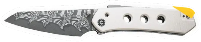 Erdems CIVIVI Vision FG, Ivory G10, Damascus, geöffnet, Seitenansicht, als Papiersticker