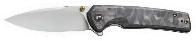 Erdems WE Knife Subjugator, Satin, Marble Carbon Fiber / Titanium, geöffnet, Seitenansicht, als Papiersticker