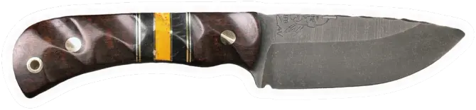 Erdems Half Face Blades Cav Jr, Snakewood, Black G10 and Brass Pin Striping, Dyed Maple and Yellow Dino Bone Tru-stone Split, geöffnet, Seitenansicht, als Papiersticker