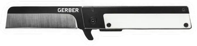 Erdems Gerber Quadrant, White G-10, geöffnet, Seitenansicht, als Papiersticker