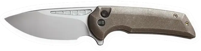 Erdems WE Knife Mini Malice, bronze, geöffnet, Seitenansicht, als Papiersticker