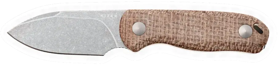 Erdems Kizer Drop Bear, Burlap Micarta, Gray Stonewash, geöffnet, Seitenansicht, als Papiersticker