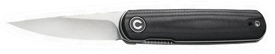 Erdems CIVIVI Lumi, Stonewashed, G10 schwarz, geöffnet, Seitenansicht, als Papiersticker