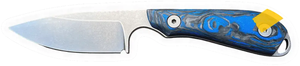 Erdems White River M1, Limited Edition 2023, Marbled CF / Blue G10, geöffnet, Seitenansicht, als Papiersticker