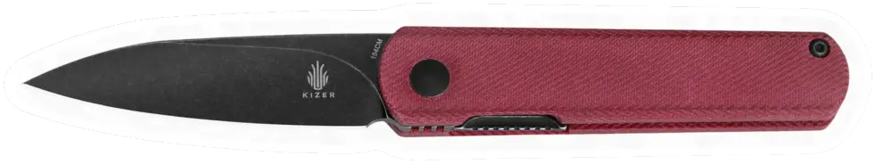 Erdems Kizer Feist, Denim Micarta Red, geöffnet, Seitenansicht, als Papiersticker